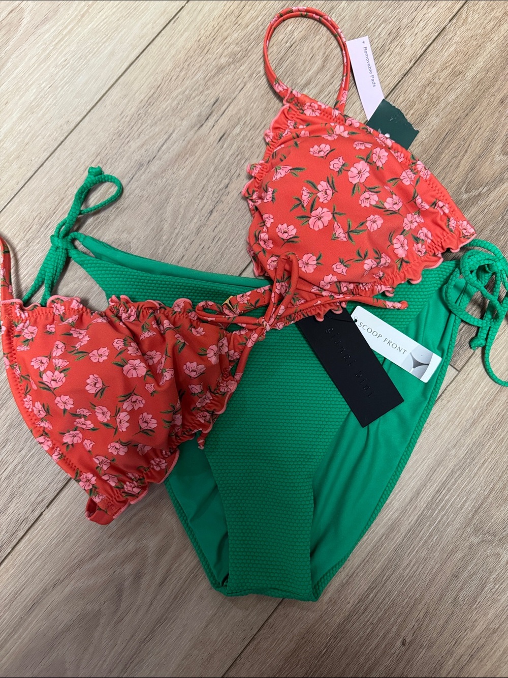 Gianni Bini & Wild Fable L NWT Floral orange & GreenTOP tie sides bottom Bikini